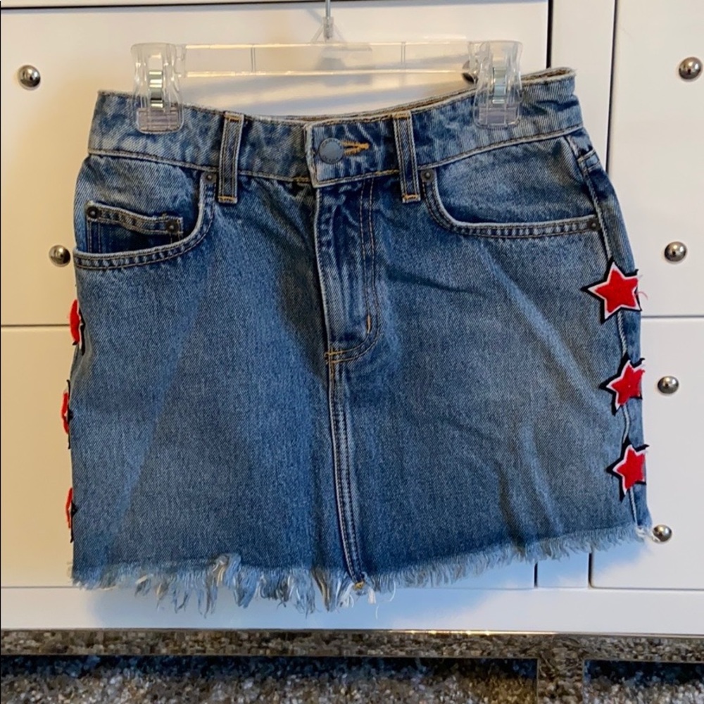 Denim Skirt with red stars